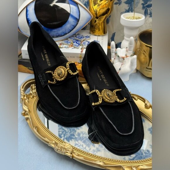 🆕 KURT GEIGER LONDON 🧿 NWOB Mansion Suede Soft Bit Buckle Loafers, Black, Sz 7 - Picture 4 of 13
